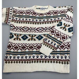 Vtg Gulf Traders Fair Isle Sweater Men's L Multicolor Heavyweight Textured 90s